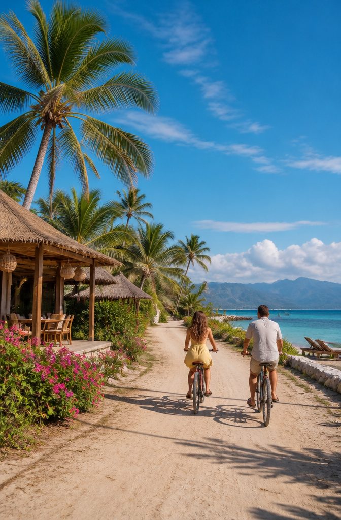 A scenic view of the Gili Islands with no vehicles in sight.