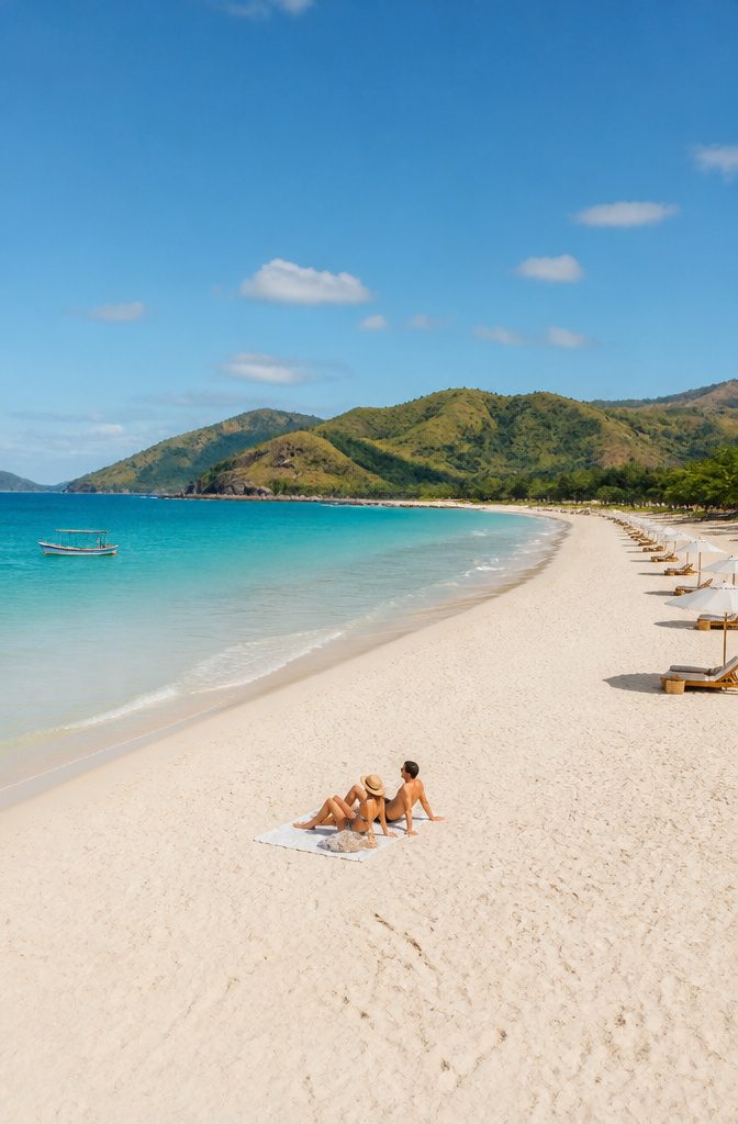 A picturesque beach scene on Lombok's south coast.