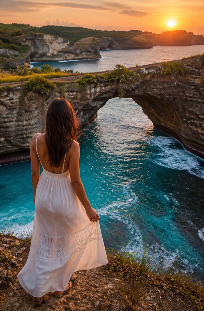 Cliffs and a blue lagoon at Nusa Penida's Broken Beach.