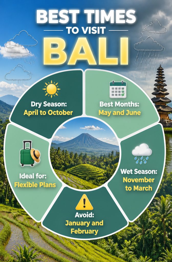 A chart outlining the best times to visit Bali.