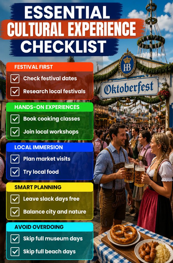 A checklist with cultural experiences listed for travelers.