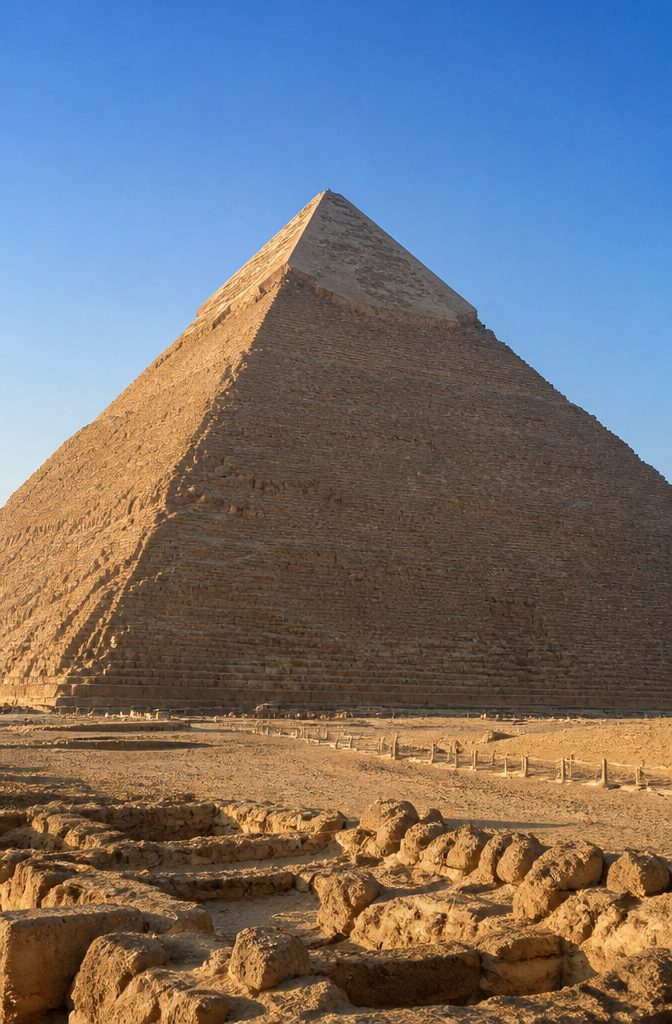 The Pyramids of Giza with the Sphinx in the foreground.