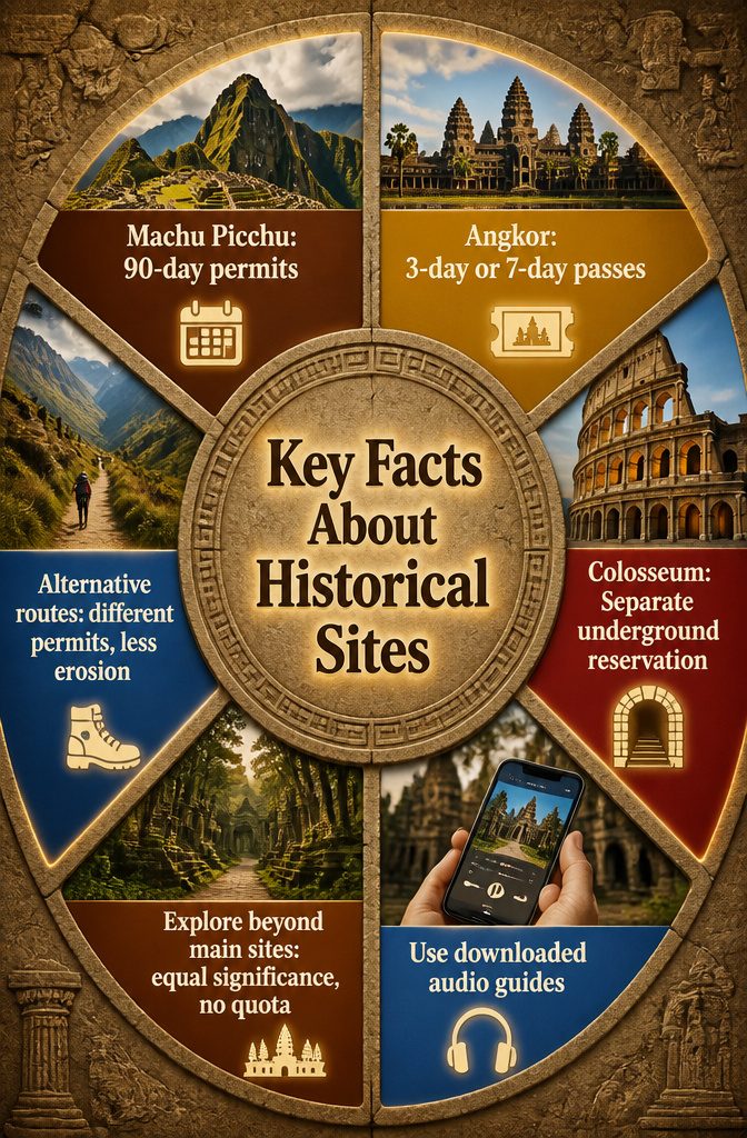 Tourists visiting historical ruins and ancient temples.