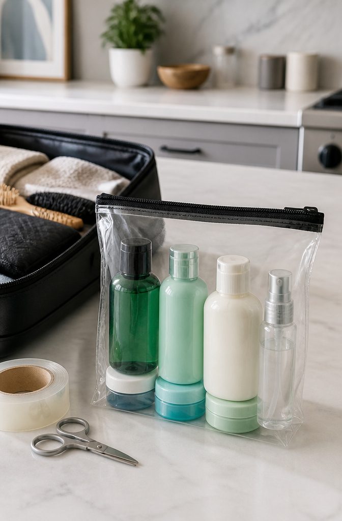 How to Pack a Suitcase: 8 Steps for Maximum Space in 2026 8 Various toiletries packed in leak-proof containers for travel.