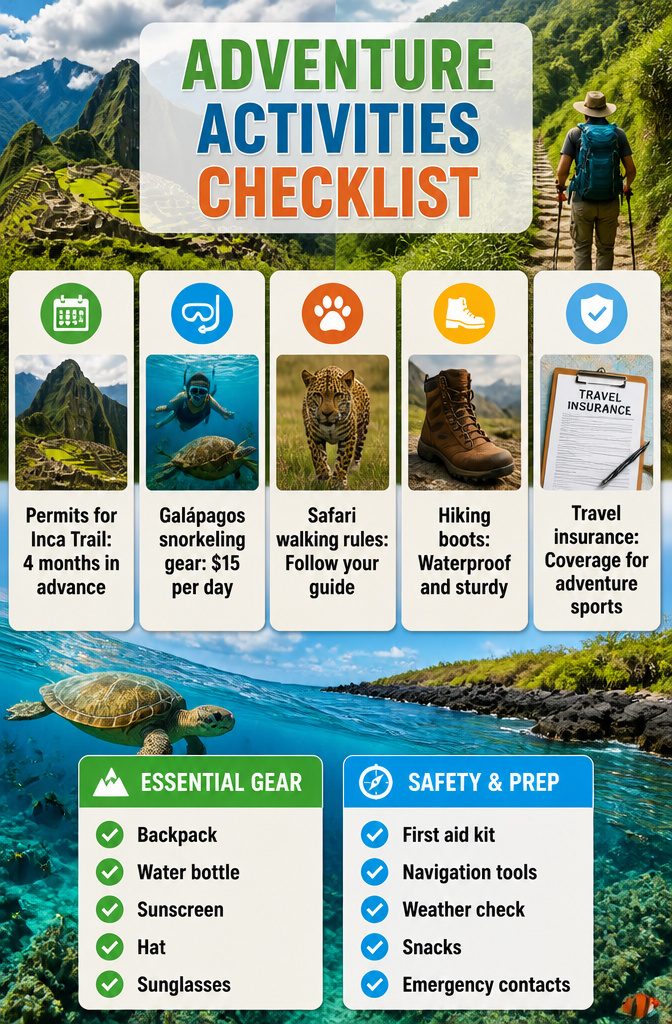 A checklist of adventure activities for travel enthusiasts.