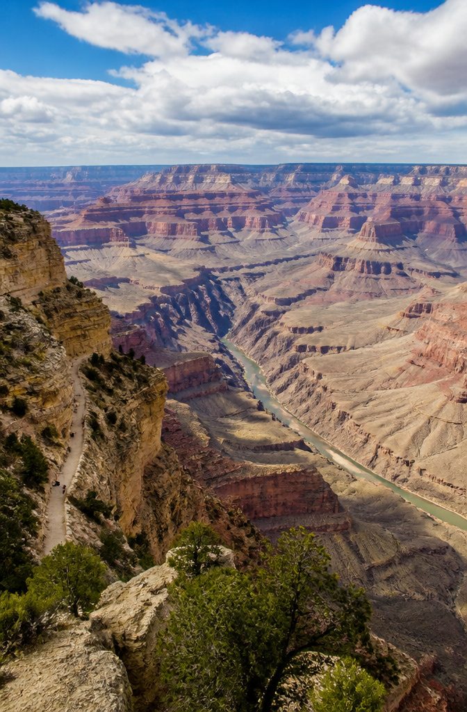 A panoramic view of the Grand Canyon from the rim.