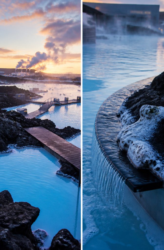 Milky-blue water of the Blue Lagoon in Iceland.