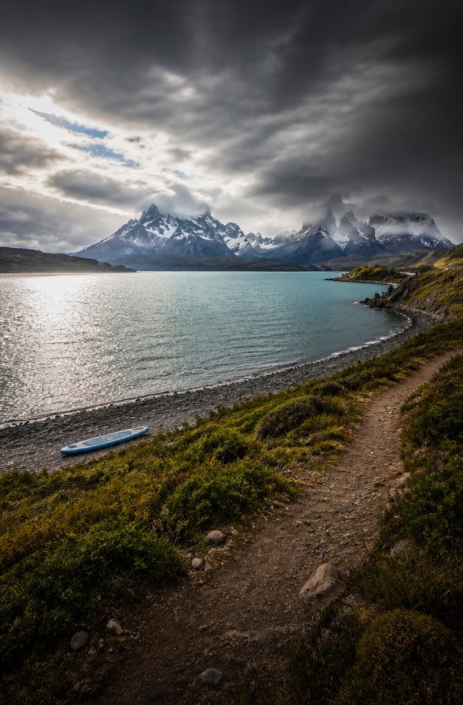 Patagonia's Lago Argentino with changing weather conditions.