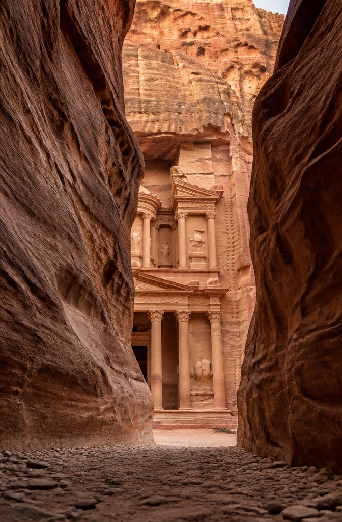 The Siq gorge in Petra leading to the Treasury.