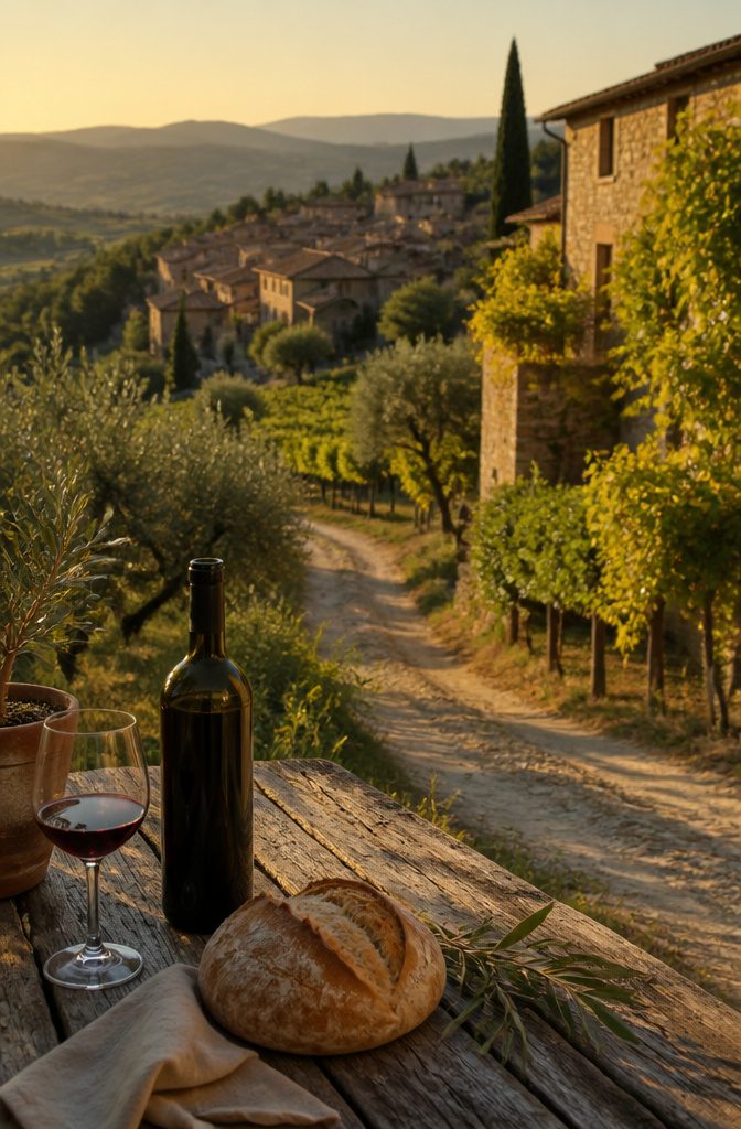Dream Vacations Destinations for 2026: The Places Worth Going 3 A scenic view of a Tuscan village with golden-hued buildings at sunset.