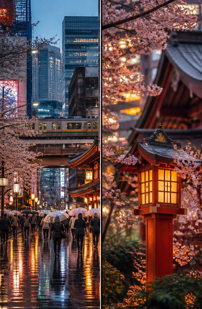 Dream Vacations Destinations for 2026: The Places Worth Going 9 A contrast of ancient and modern life in Japan, featuring a shrine and arcade.