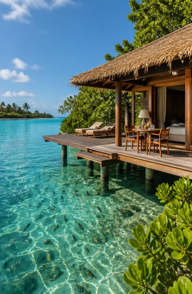 Dream Vacations Destinations for 2026: The Places Worth Going 1 An overwater bungalow with a deck over clear waters surrounded by greenery.