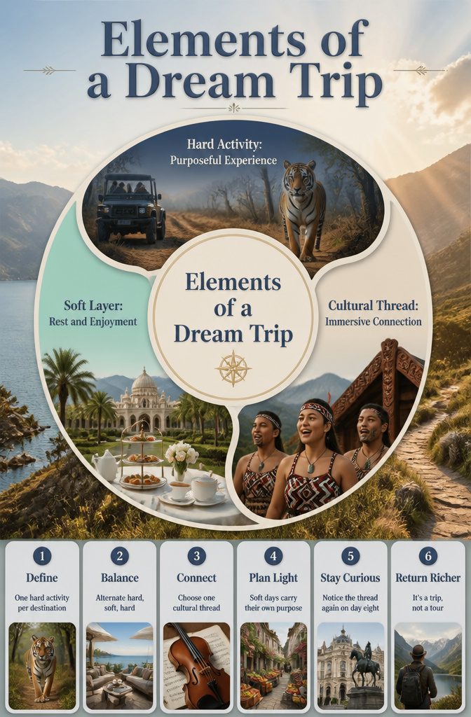 Dream Vacations Destinations for 2026: The Places Worth Going 14 A visual representation of elements that define a dream trip.