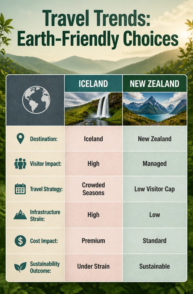 Dream Vacations Destinations for 2026: The Places Worth Going 17 An infographic showing travel trends focused on eco-friendly choices.
