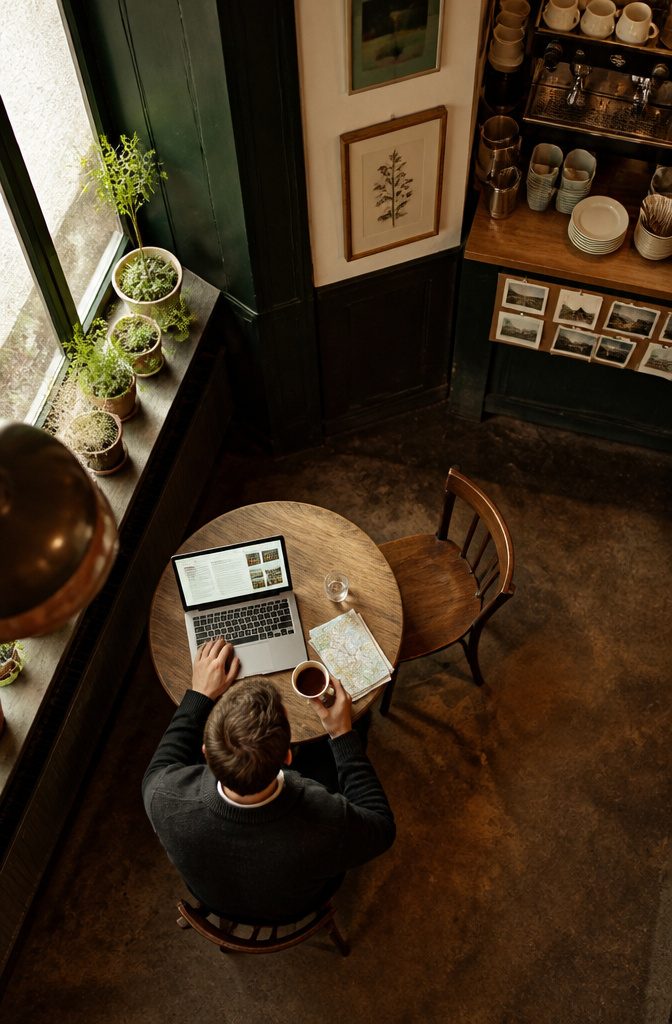 14 Europe Travel Hacks That Save Time, Money and Stress 8 Person reading news on a smartphone while sitting in a café.