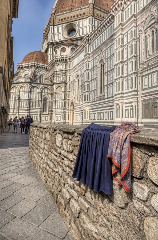 A lightweight scarf draped over a shoulder, ready for church visits.