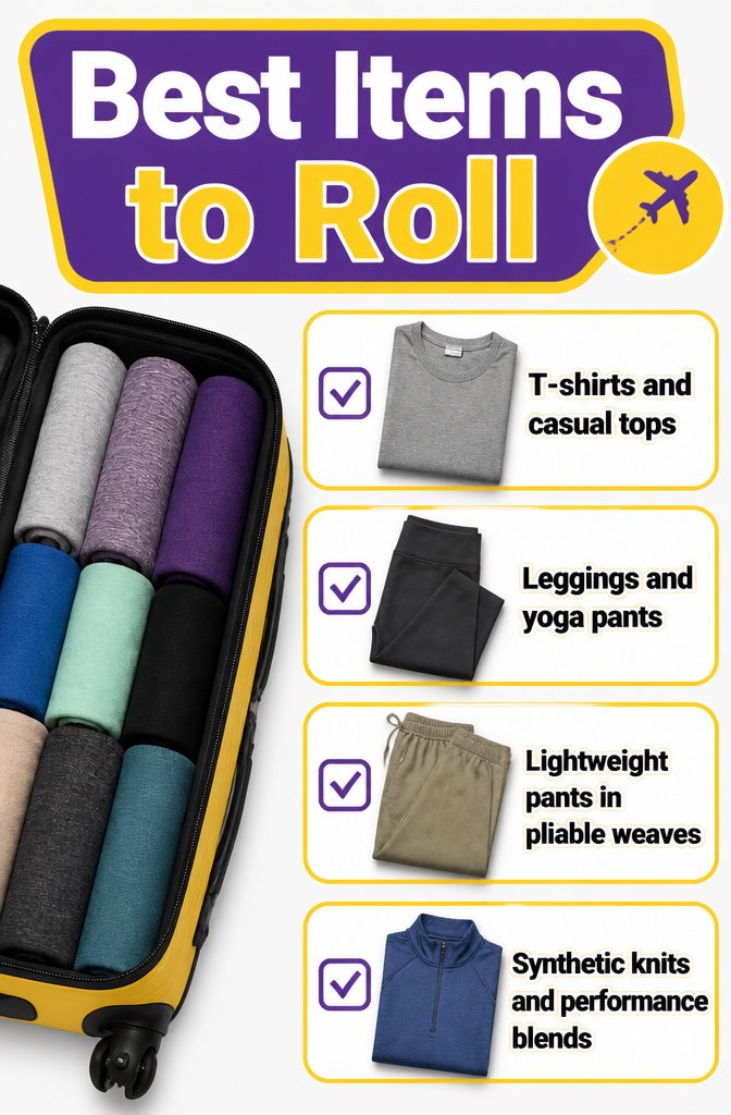 A list of clothing items that are best suited for rolling.