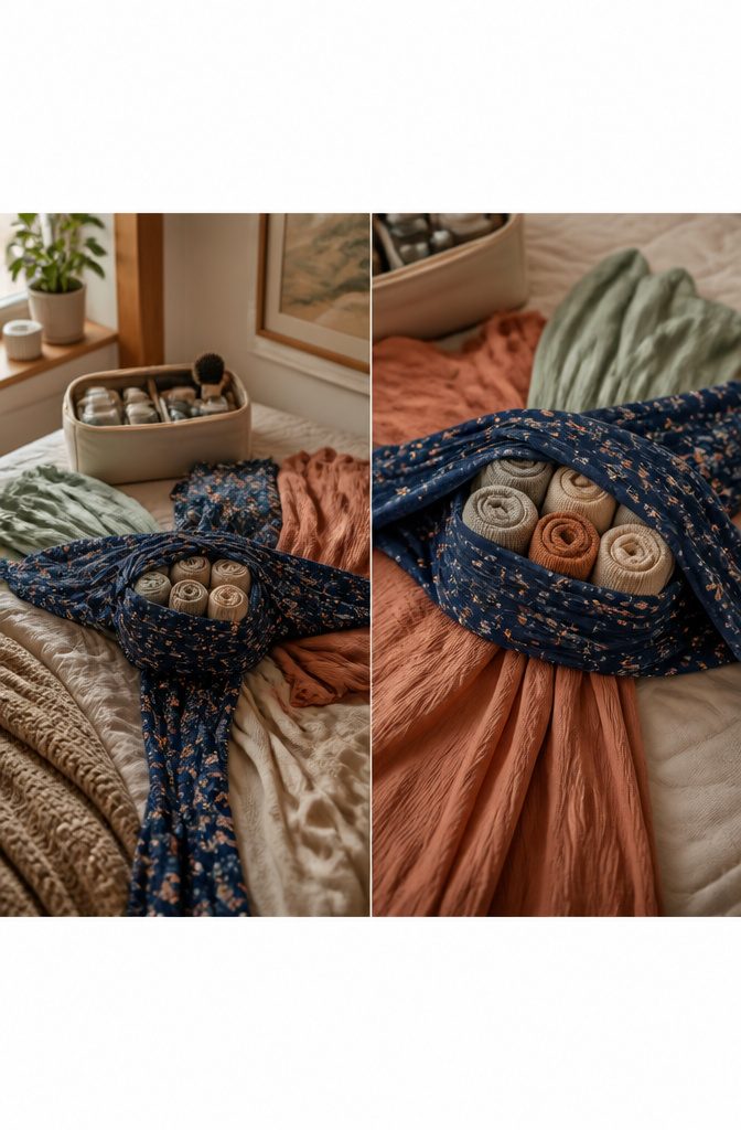 A central core surrounded by layers of clothes wrapped gently.