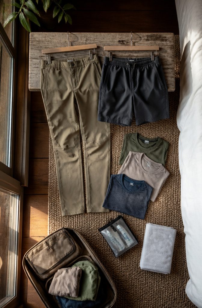 How to Pack for a 10 Day Trip: 9 Clothing and Packing Tips 2 A variety of pants and shorts displayed together.
