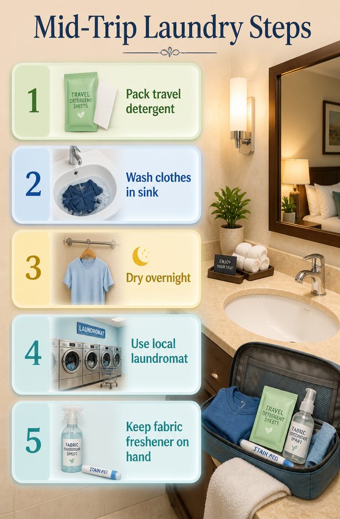 How to Pack for a 10 Day Trip: 9 Clothing and Packing Tips 12 A packet of travel detergent placed next to clothing.