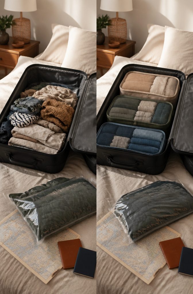 How to Pack for a 10 Day Trip: 9 Clothing and Packing Tips 9 A set of packing cubes filled with clothing for travel.