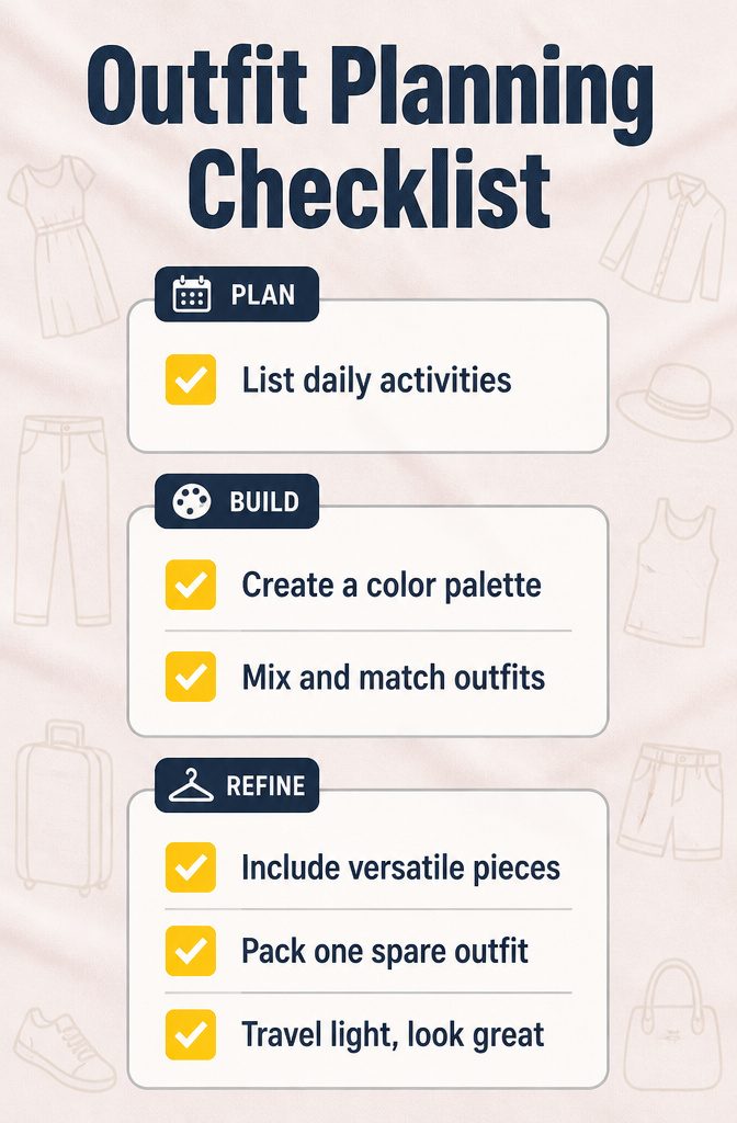How to Pack for a 10 Day Trip: 9 Clothing and Packing Tips 10 An outfit planning checklist with notes for travel.