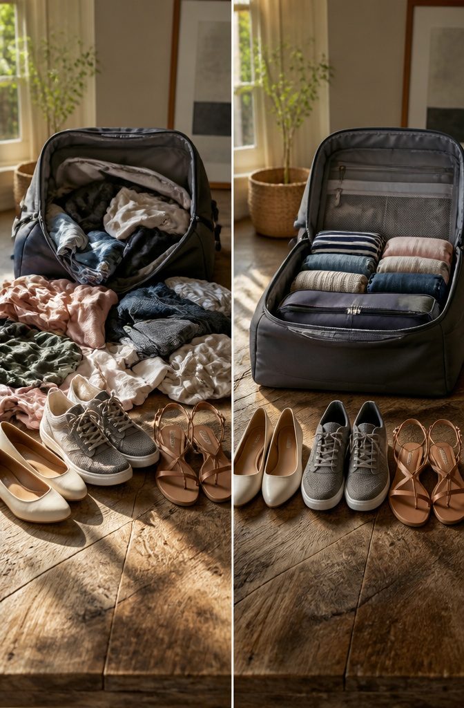 How to Pack for a 10 Day Trip: 9 Clothing and Packing Tips 3 A few pairs of shoes, including casual and dressy options.