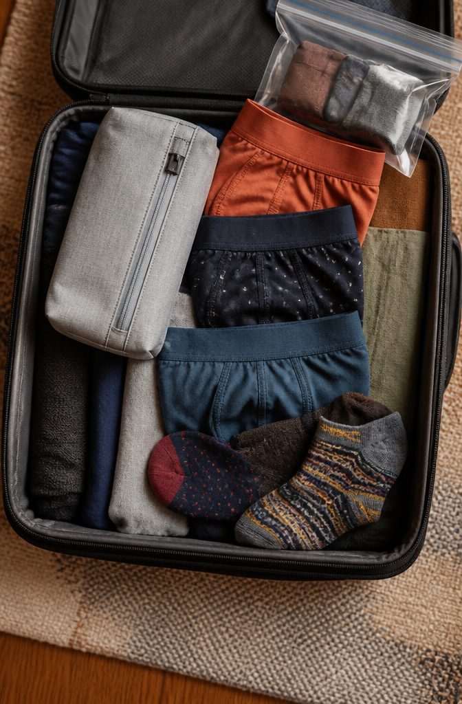 How to Pack for a 10 Day Trip: 9 Clothing and Packing Tips 6 A collection of socks and underwear arranged neatly.