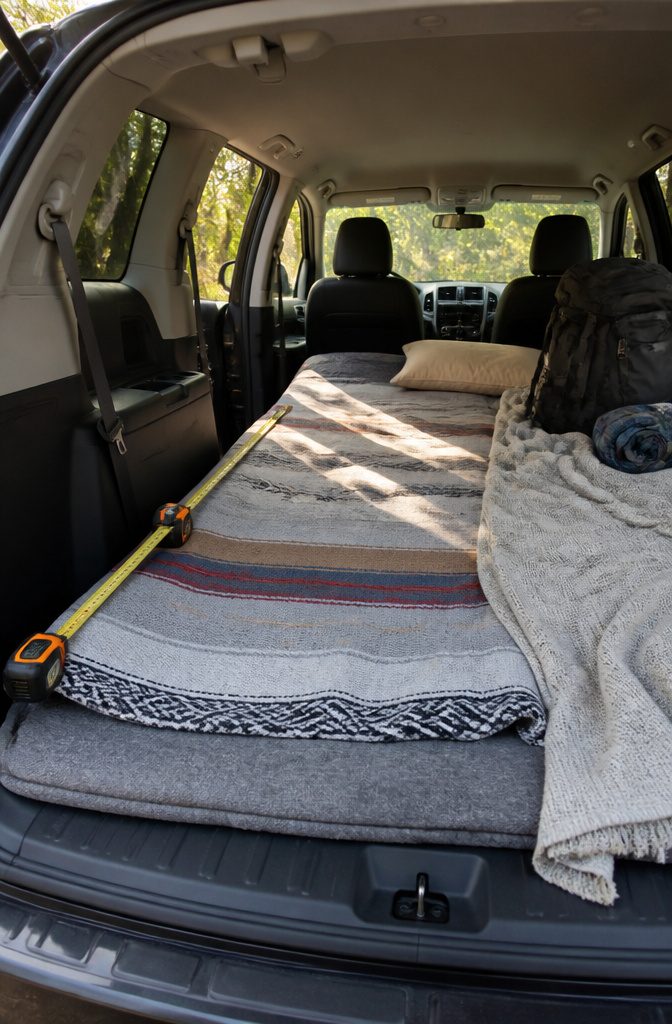 How to Sleep in a Car: Safety, Comfort and Gear for 2026 10 Interior of a minivan showing a flat sleeping area with blankets.