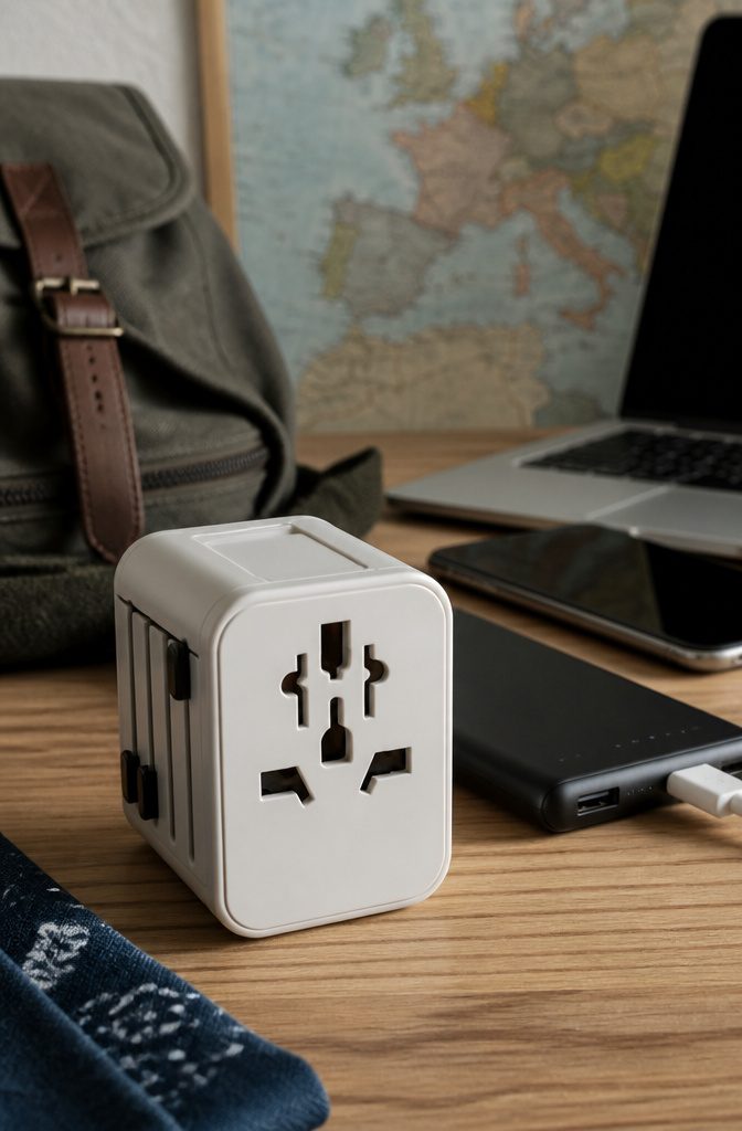 A universal plug adapter for different European outlets.