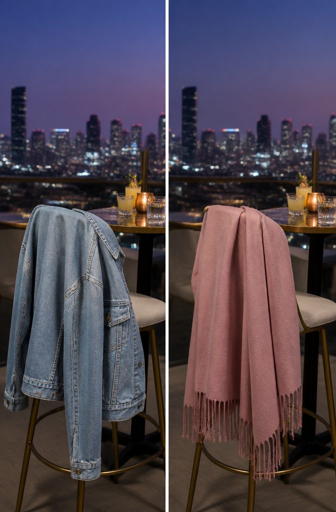 A light jacket hanging over a chair in a Miami restaurant.
