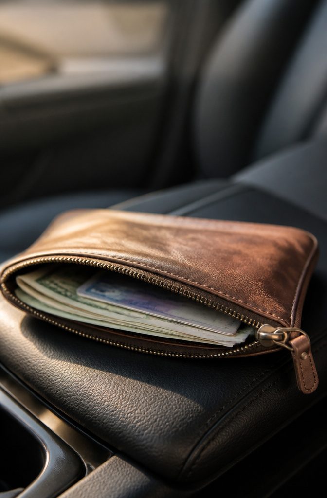 Mixed cash and important documents neatly organized in a pouch.