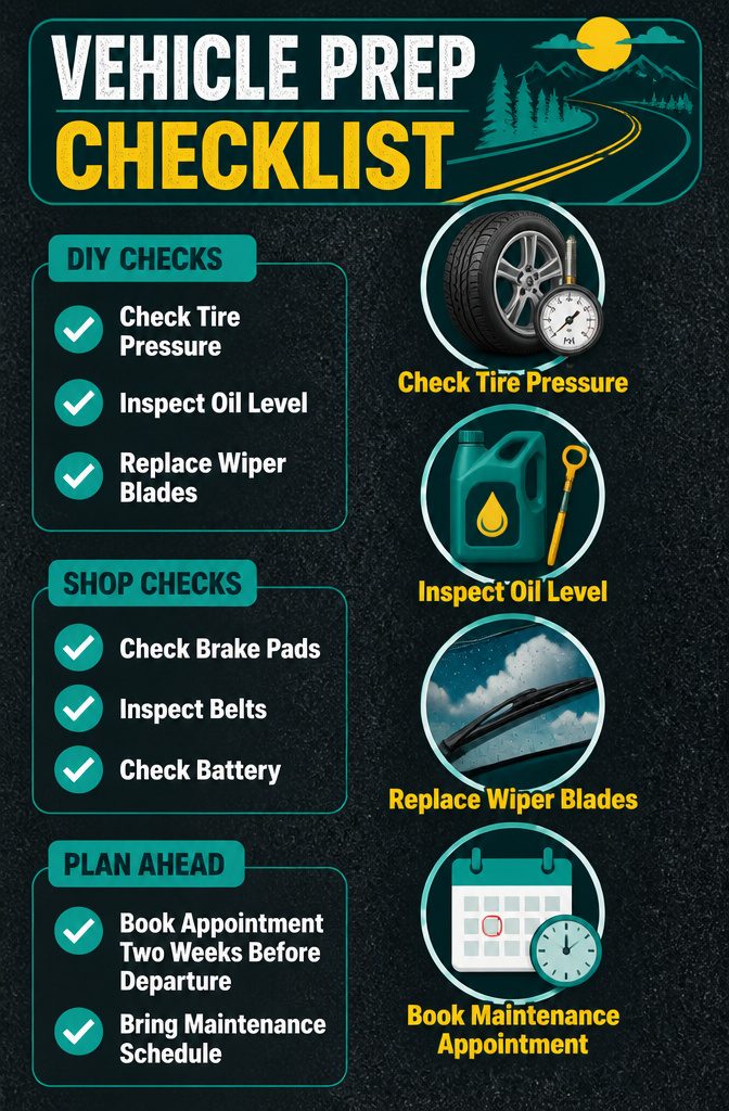 A checklist for vehicle preparation displayed on a car dashboard.