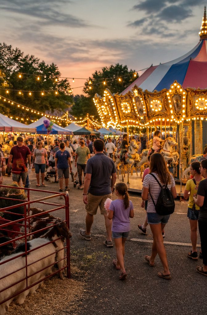 20 Summer Bucket List Ideas to Make 2026 Your Best Season 19 Families enjoying a community fair with stalls and a carousel.