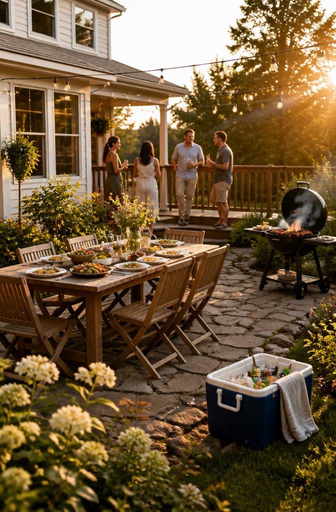20 Summer Bucket List Ideas to Make 2026 Your Best Season 2 People gathered around a grill at a backyard BBQ, enjoying the outdoors.