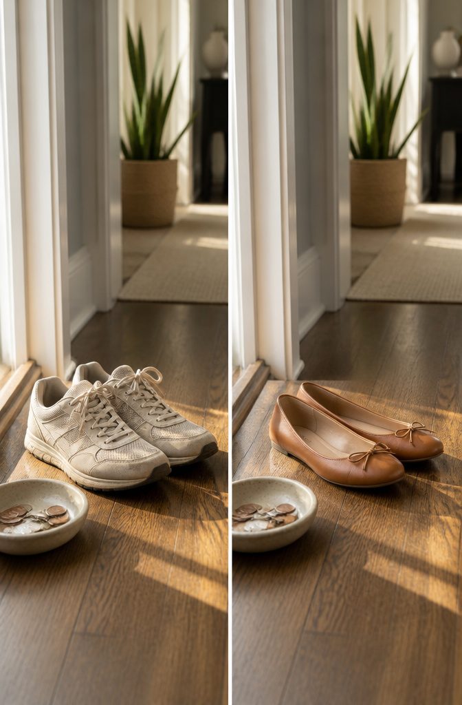 A pair of comfortable shoes and a versatile pair for travel.