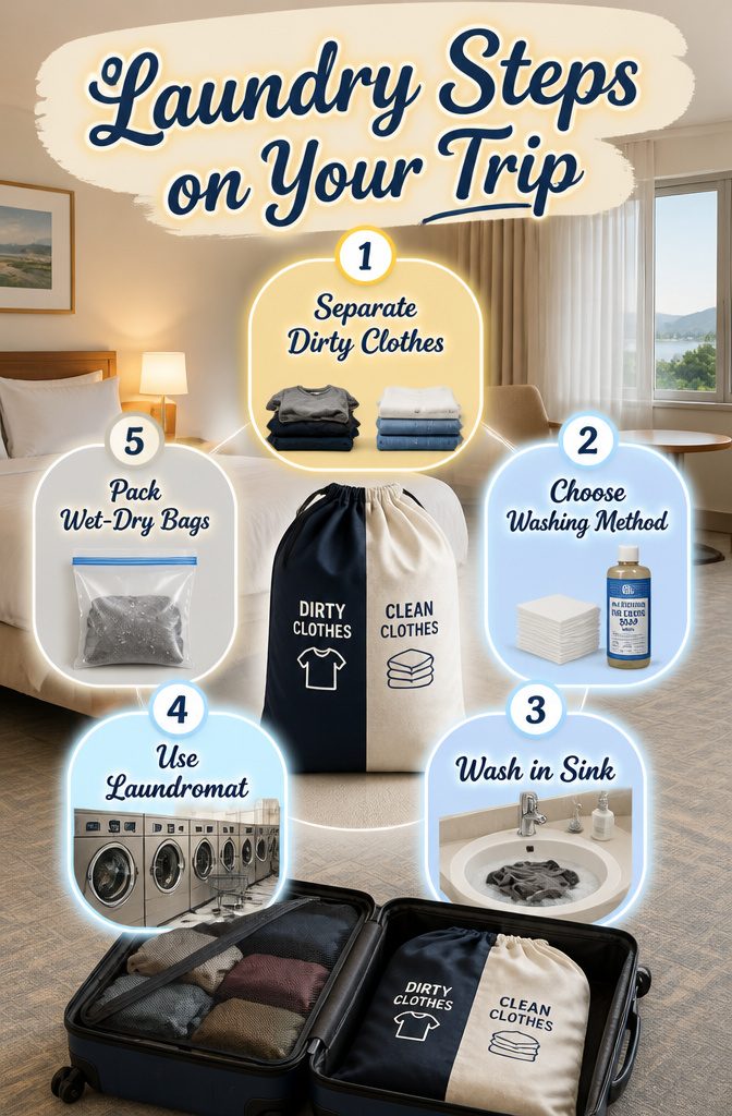 A laundry bag used for organizing clothes while traveling.