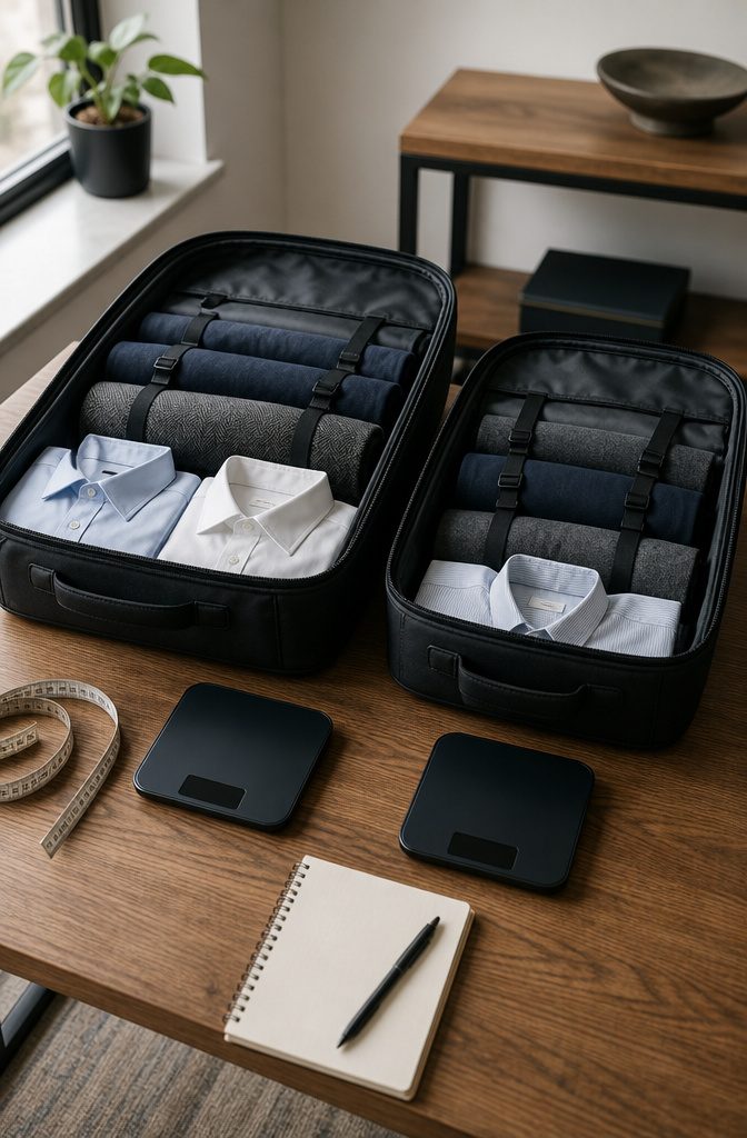 Travel Bag for Suit: 9 Garment Bags Picked by Research 3 A minimalist workspace with a laptop and travel bag for suits on a desk.