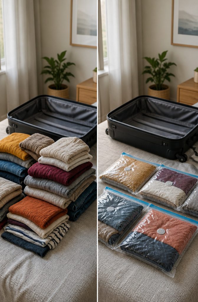 Travel Packing Hacks: A Research-Based Guide to Smarter Luggage 10 A compression bag containing a puffy jacket, demonstrating its size.