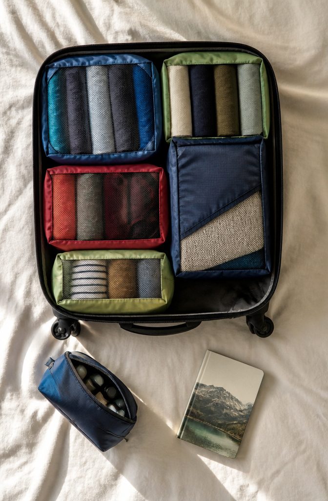 Travel Packing Hacks: A Research-Based Guide to Smarter Luggage 1 A set of colorful packing cubes arranged neatly on a surface.