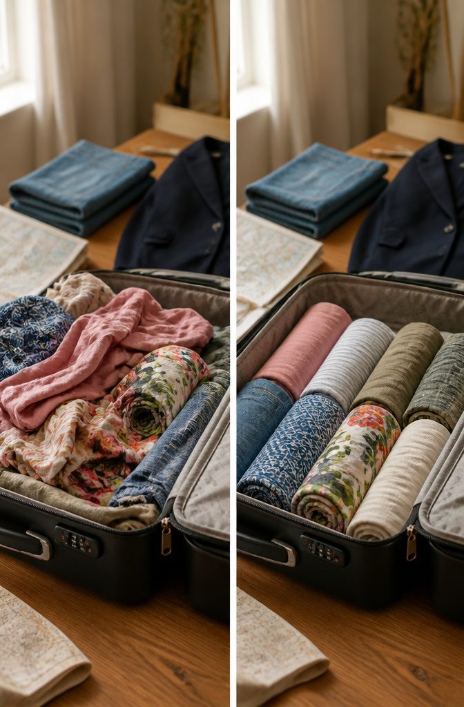 Travel Packing Hacks: A Research-Based Guide to Smarter Luggage 2 A rolled shirt demonstrating the rolling technique for packing.