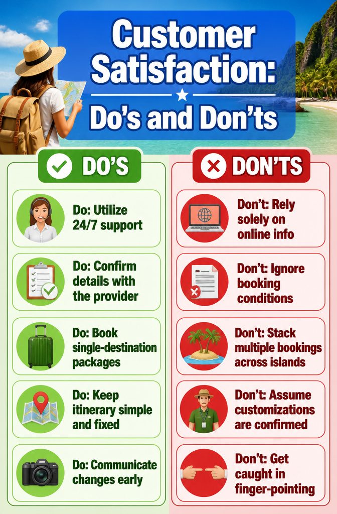 Infographic titled 'Customer Satisfaction: Do's and Don'ts' with reviews.