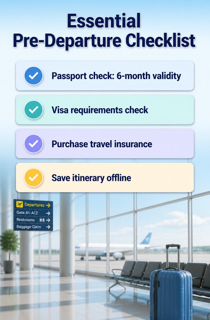 What to Bring for Travel: 8 Essential Categories, 70+ Item Ideas 10 A checklist with travel preparation steps displayed on a flat surface.