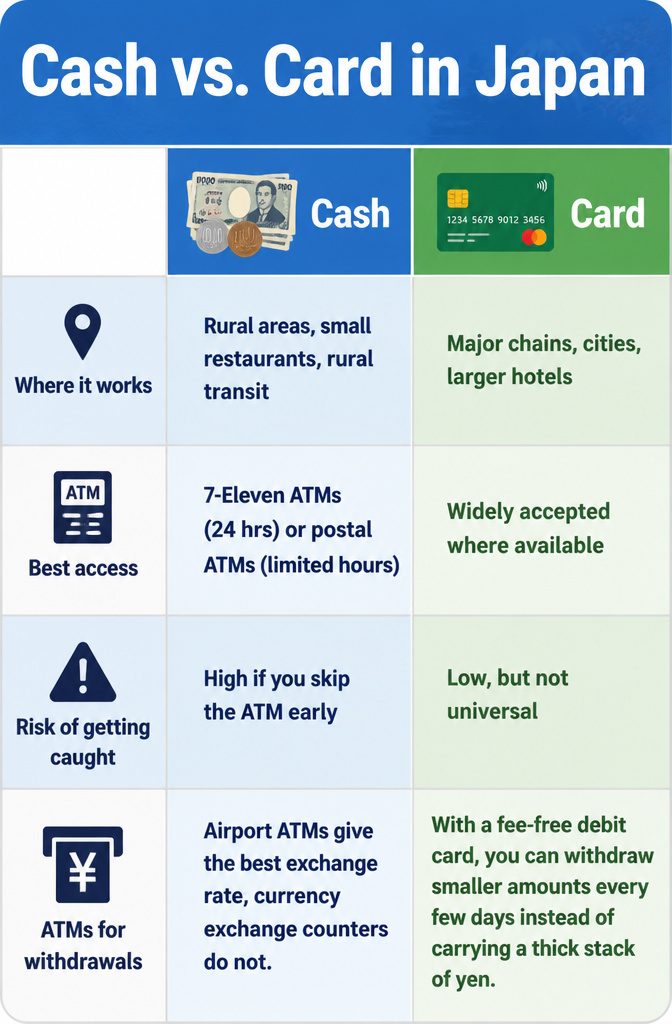 What to Pack for a Trip to Japan: 10 Smart Essentials 14 A comparison chart showing cash and card usage in Japan.
