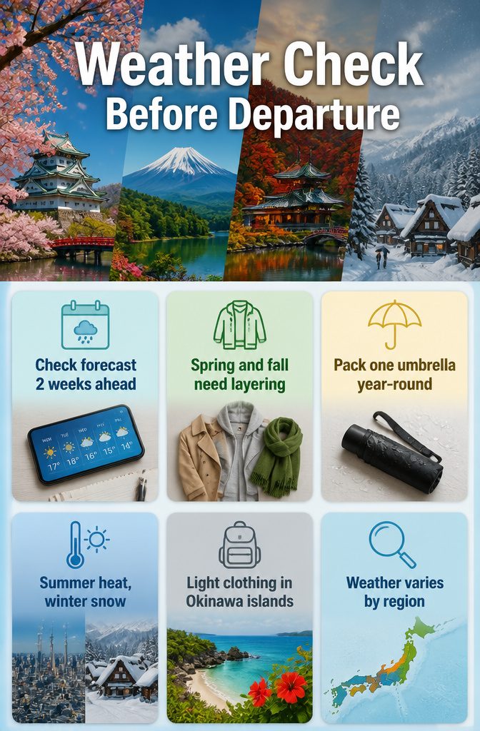 What to Pack for a Trip to Japan: 10 Smart Essentials 12 A weather forecast displayed on a device for trip planning.