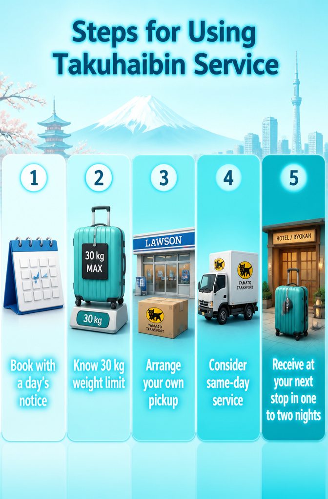 What to Pack for a Trip to Japan: 10 Smart Essentials 16 An infographic explaining how to use Japan's luggage forwarding service.