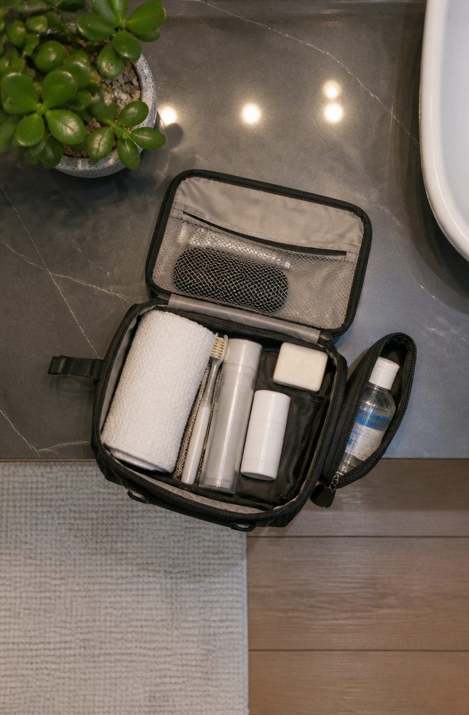 What to Pack for a Trip to Japan: 10 Smart Essentials 7 A small towel placed on a table next to toiletries for personal care.